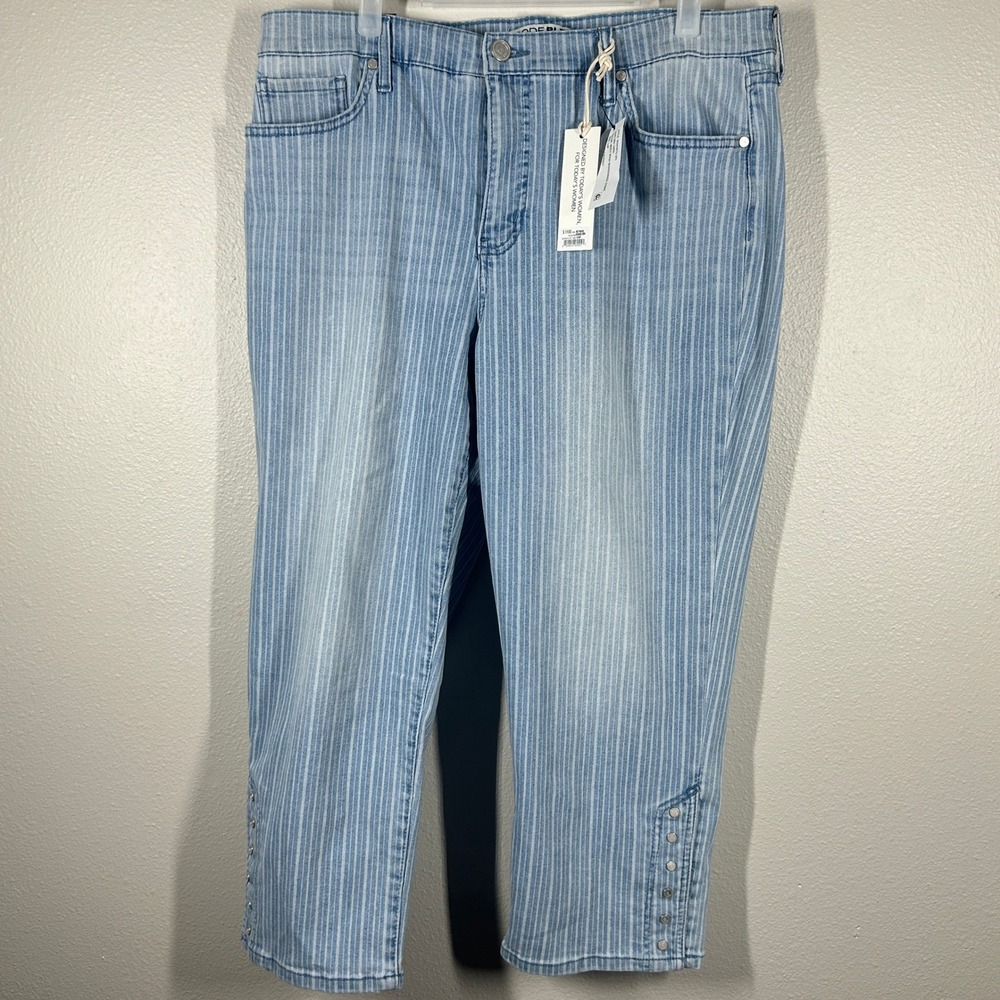 Code Bleu Chelsea Capri Striped Jeans Light Blue White Tummy Control 14P NEW